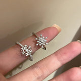 Mqtime  Rotatable Snowflake Zircon Ring Fashion Design Personality Anxiety Fidget Rotating Finger Ring Female Jewelry Wholesale
