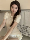 MQTIME  -  Korean style simple design bow knitted T-shirt female 2024 summer new niche temperament short tops