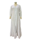 MQTIME  -  Summer Loose Long Sleeve Dress Casual Single Breasted Holiday Dresses Women's V Neck Pattern Printed Bohemian Style