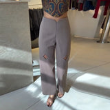 MQTIME  -  Fashion Women's Pants Middle Waist Straight Solid Hollow Out Female Long Trousers Early Spring New Holiday Chic Lady Pants