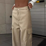 MQTIME  -  Autumn Women's Elastic Waist Low Waist Wide Leg Cargo Trousers Straight Khaki Long Casual Pants Female Fashion Streetwear Capris