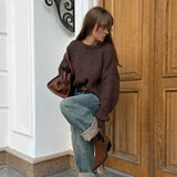 MQTIME  -  Oversize Knit Solid Women Sweater O Neck Full Lantern Sleeve Lady Pullover 2024 Autumn Elegant Solid All-match Female Knitwear