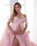 MQTIME  -  Blue Tulle Maternity Gown Mother and Daughter Photoshoot Dress Long Fluffy Pregnancy Ruffled Photography Dresses