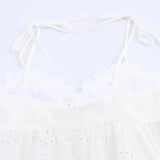 MQTIME  -  Women Fashion White Hollow Out Sling Top Sexy Tie Straps Button Front Peplum Hem Vest Summer Y2k Street Holiday Shirts