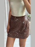 MQTIME  -  Chic Y2K Sequined Brown Mini Skirt Women Sexy Club Shiny Skirts 2025 Fashion Modern Birthday Night Party Music Streetwear Skirt