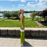  MQTIME  -  Chic Satin Slip Long Dress For Women Cowl-neck Sleeveless Side Split Hip Package Robe Summer Elegant Female Party Dresses