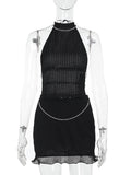 MQTIME  -  Backless Cropped Halter Vest Hip Package Short Skirts Beach Y2K Sexy 2 Pieces Outfits Vacation Beading Mini Skirt Sets For Women