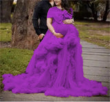 MQTIME  -  Long Pregnancy Photoshoot  Woman Photography Pregnant Clothing Tulle Ruffle Maternity Lace Robe Photo Shoot Dress