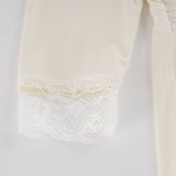  MQTIME  -  Summer Temperament Solid V Neck Half Sleeve Lace Patchwork Folds Casual Women's T-shirts