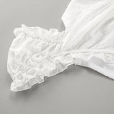 MQTIME  -  French Style White Lace Trim Short Sleeve Dress 2025 Summer A Line Bow Tie Casual Mini Dress