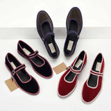 MQTIME  -  Flats Mary Jane Shoes Women Trend Velvet Casual Streetwear Ladies Shoes Canvas Buckle Strap Pointed Toe Loafers Elegant
