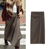  MQTIME  -  Elegant Plaid Long Skirts For Women Fashion Ruched New High Waist Midi Skirt High Street Casual Chic Party Skirts Mujer ﻿ ﻿