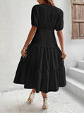 MQTIME  -  New Lace White Dress V Neck Button Up Midi Length Elegant Dress Hollow Out High Waist Party Vestidos Summer Dresses