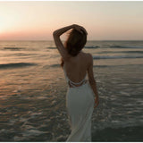  MQTIME  -  Sexy Halter Bead Backless Maxi Dresses Women Fashion Sleeveless High Waist Slim  A-line Dress Lady Summer Evening Party Robes