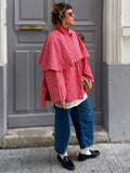 MQTIME  -  Stand Collar Plaid Cape Overcoat Tie Front Outerwear Autumn omen Retro Street Fashion Jacket Chic Outdoor Ladies Outer Top