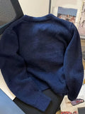  MQTIME  -  Hot Korean Love Button Casual Knit Top Jacket Soft Navy Warm Sweater Simple Long Sleeve Womens Coat All Match Fashion Blouse