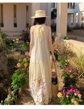 MQTIME  -  Women Summer Fashion Embroidery Flower Hollow Out Loose Fit Casual Bohemian Dress Sleeveless Sundresses Streetwear