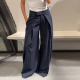MQTIME  -  Women's Casual Spliced Long Trouser Baggy High Waist Pockets Denim Striped Trousers 2025 New Autumn Lady Street All-match Pants