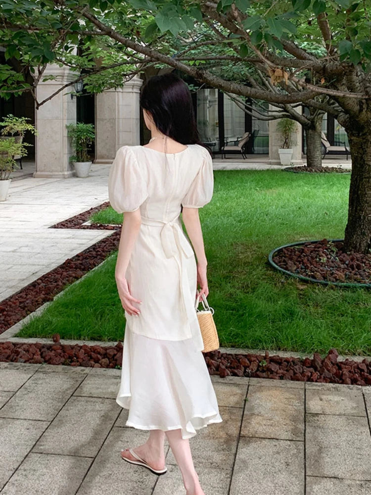 MQTIME - Summer Korean Dress Women Square Neck Irregular Pleated Dress mqtime MQTIME - Summer Korean Dress Women Square Neck Irregular Pleated Dress mqtime