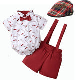 MQTIME  -  Baby Boy Clothes Infant Short Outfit Exquisite Printing Romper with Overalls Hat Suit 9-36M Toddler Birthday Party Costume Set