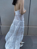 MQTIME  -  White Suspender Embroidered Dress For Women'S Summer High-End Hollowed Out Design, Elegant And Chic Long Skirt