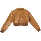  MQTIME  -  Fashion Retro Lapel Short Leather Jacket Women Full Sleeve Zipper Pocket Cropped Jackets Lady Daily Highstreet Outerwear