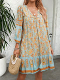 MQTIME  -  Women's Bohemian Printed Dress V Neck Chic Short Dress Loose Fit Viscose Holiday Dresses Femme Hippie Vestidos