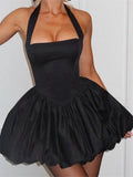 MQTIME  -  Women Halter Dress Summer Tie up Sleeveless Backless Corset Bubble Dress for Party Evening Club Streetwear