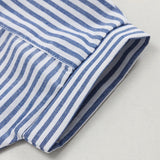  MQTIME  -  Children's Cotton Linen Striped Short-Sleeved T-Shirt Summer New Boys And Girls Round Neck Buttons Daily Casual Tops