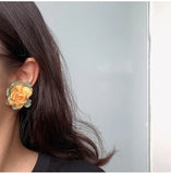 Mqtime Vintage Korean Cloth Flowers Stud Earrings  Autumn Winter Temperament Elegant Female Simple Earrings Jewelry