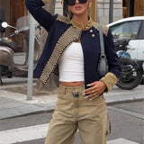 MQTIME  -  Women Fashion  Gold Braided Cropped Military Jacket Autumn Female Chic Jacket Lady Long Sleeve Short Napoleon Coat