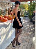 MQTIME  -  Velvet Halter Dress Black Sexy Slim Fit Elegant Straight Collar Waist Cinched Short Dresses Camisole Evening Gown Women's Wear