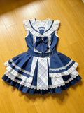 MQTIME  -  New Arrival Sweet Cute Kawaii Women Two Piece Set Sailor Collar Bow Top High Waist Plaid Lace Hem Mini Skirt Fashion Outfit
