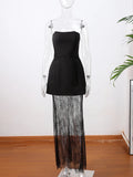 MQTIME  -  Elegant Tube Top Lace Long Skirts Sets Women Strapless Sleeveless Slim Tops See Through Skirt 2025 Summer Chic Lady Party Outfit