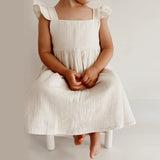 MQTIME  -  100%Cotton Muslin Girls White Dress With Lined Summer New Retro Baby Girl Sleeveless Ruffled Straps Flowy Princess Dresses TZ385