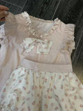  MQTIME  -  Pink Sweet Print New 2 Piece Set Women Elegant Sleeveless Top + Floral High Waisted Skirt Set Summer Bow Kawaii Ruched Outfits