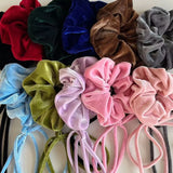 Mqtime Korea Vintage Velvet Long Headbands for Women Girls Scrunchie Colorful Bow Knot Hair Bands Cute Hair Accessories New