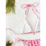MQTIME  -  Women's Y2K Floral Print Brazilian Bikinis Set Lace-up Halter Neck String Swimsuits Summer Two Piece Bathing Suit
