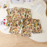 MQTIME  -  Children's Clothing Sets Plaid Print Sleeveless Top + Wide Leg Pants + Shorts 3 Pcs Sets Girls Clothes 2 To 8 Years Outfit Sets