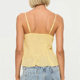 MQTIME  -  Sexy Flowy Crinkle Texture Camisole Top Lace Trim Y2K  Adjustable Spaghetti Strap Bow Front Babydoll Tank Top Ladies Crop Vest