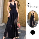 MQTIME  -  Casual Dress Backless Dress Daily Casual Wear Solid Pattern V Neckline Daily Wear Microelasticity Backless Dress