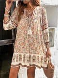 MQTIME  -  Women's Bohemian Printed Dress V Neck Chic Short Dress Loose Fit Viscose Holiday Dresses Femme Hippie Vestidos