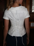 MQTIME  -  White Lapel Women's Short Top Women Single-breasted Buttons Front Placket Back Tie Up Shirt Summer Commute Simple Outfit