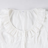 MQTIME  -  Basic Summer Solid U Neck Short Sleeve Single Breasted American College Girls Slim Top Female
