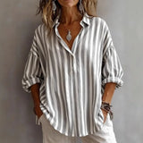 MQTIME  -  spring Summer New Fashion Lapel Long-sleeved Pullover Shirt Casual Printed Striped Loose Women's Versatile Comfortable Shirt
