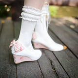 MQTIME  -  New High Heel Lolita Wedge Pumps Daily Floral Polka Dot Print Sweet Vintage Dress Heels Bow Tie Tea Party Cosplay Wedding Shoes