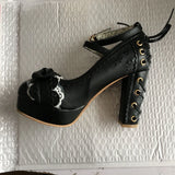 MQTIME  -  Summer Ladies 2.5 Platform Cute Bow Lace Princess Lolita Shoes Party 10cm High Heel Buckle Big size 43