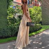 MQTIME  -  Fashion Full Length Party Dress Luxury Women High Waist Evening Dress Elegant V Neck Mesh Backless Evening Dress