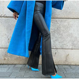 MQTIME  -  Women's High Waist Flare Pants Vertical Seam Slim Front Slit Hem Solid Long Trousers Autumn Fashion All-match Casual Outfit