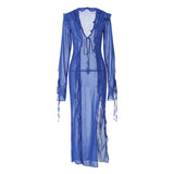  MQTIME  -  2026 Spring New Women's Sexy Tether V-Neck Split Dress Women